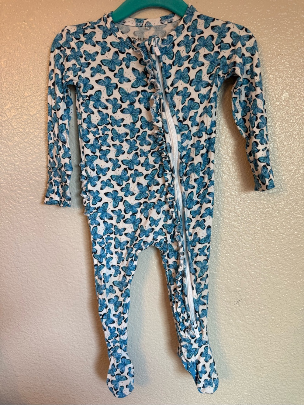 Posh Peanut Blue Butterfly Footed One-Piece